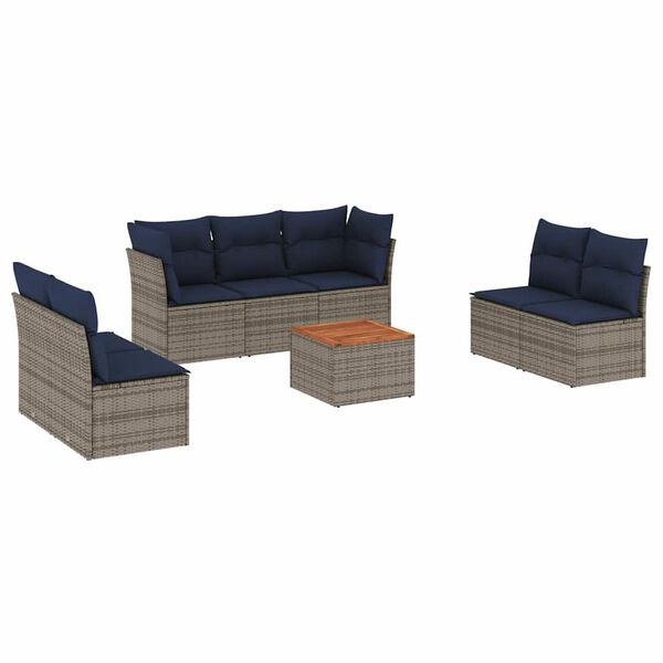 vidaXL 8 Piece Patio Sofa Set with Cushions Gray Poly Rattan