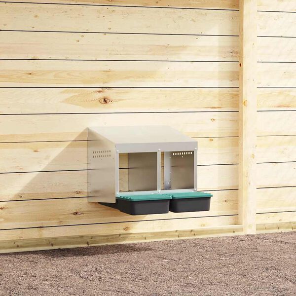 vidaXL Chicken Nesting Box 2 Compartments Wall-Mounted Galvanised Steel