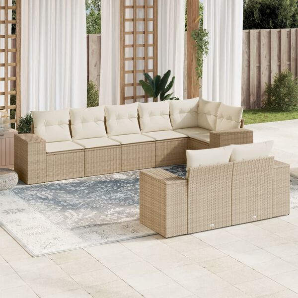 vidaXL Garden Sofa Set Beige PE Rattan Large Adjustable Feet