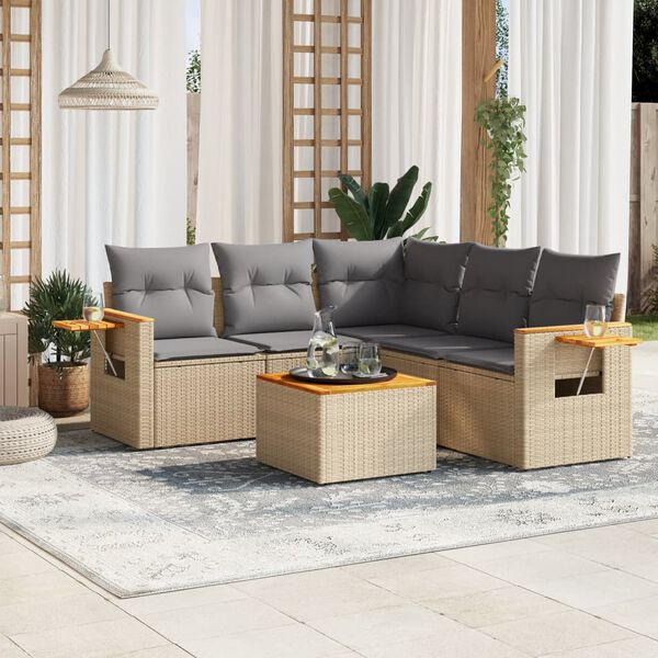 vidaXL Garden Sofa Set Beige Poly rattan One Size Modular