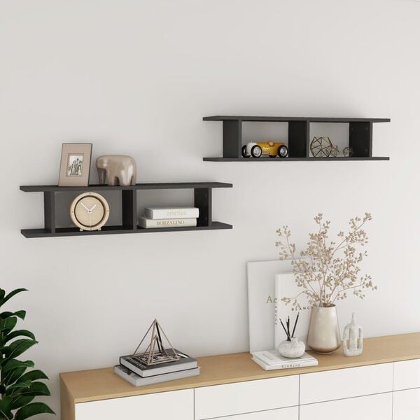 vidaXL Wall Shelf Set of 2 High gloss grey Engineered wood