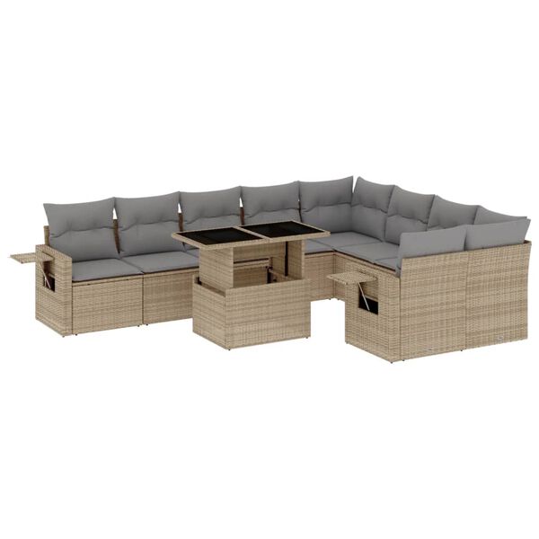vidaXL Garden Sofa Set Beige PE rattan Large Adjustable Armrests