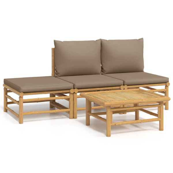 vidaXL Garden Lounge Set Taupe Bamboo, Polyester Medium Modular