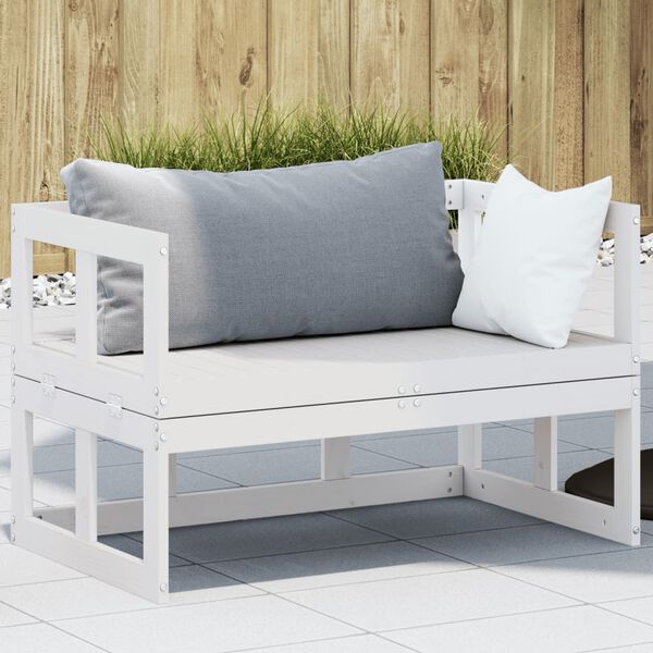vidaXL Garden Sofa Bench White Solid Pine Wood Double Extendable