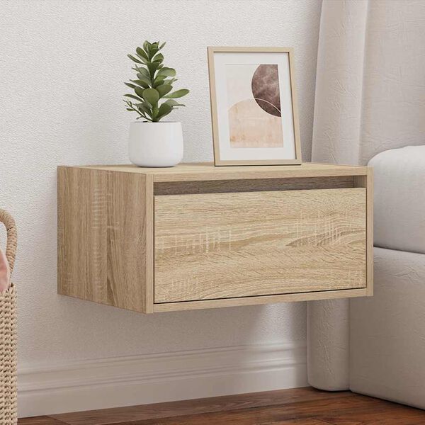 vidaXL Wall-mounted Bedside Cabinet Sonoma oak Engineered wood Medium