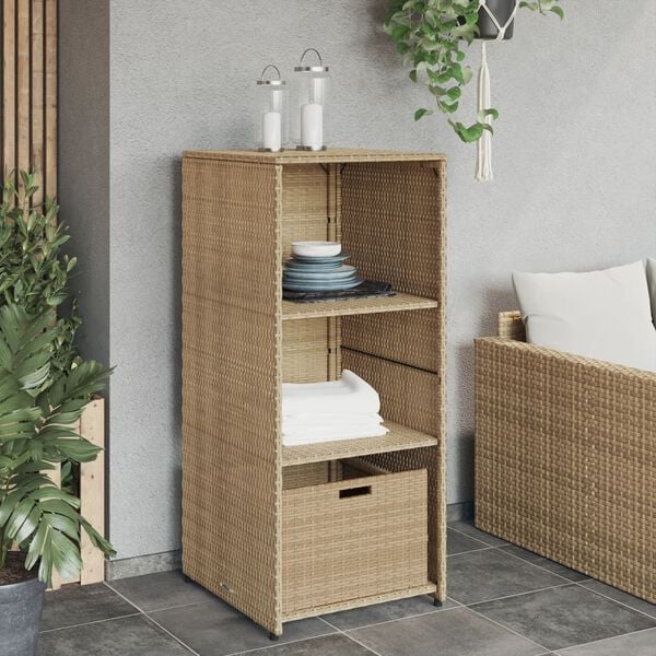 vidaXL Garden Storage Cabinet Beige PE Rattan 19.7x21.7x45.3 in