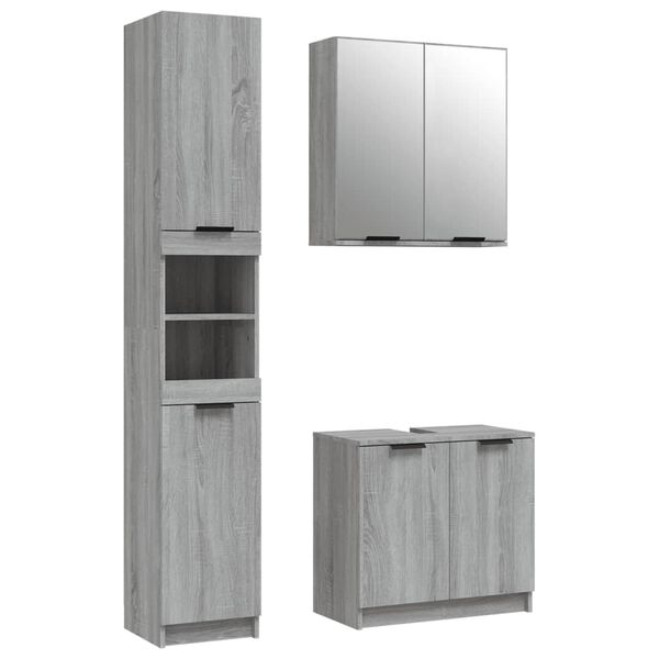 vidaXL Bathroom Furniture Set Gray Sonoma Engineered wood, glass Standard