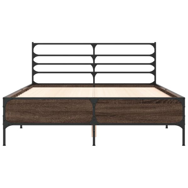 vidaXL Bed Frame Brown Oak Engineered Wood, Metal, Plywood Small Full