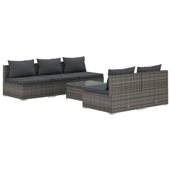 vidaXL Garden Lounge Set Grey PE wicker, powder-coated steel, plastic, glass