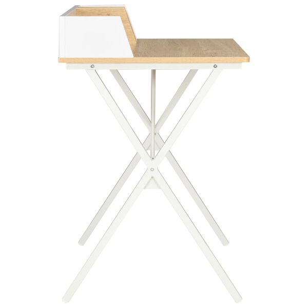 vidaXL Desk White and natural oak Engineered wood Medium Desk