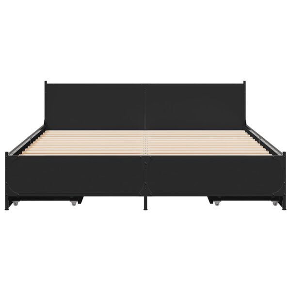 vidaXL Bed Frame Black Engineered wood, steel Double Bed Frame