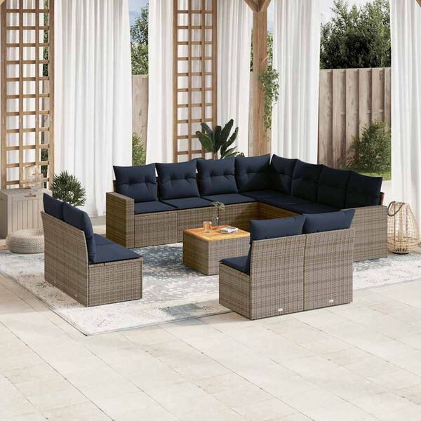 vidaXL 12 Piece Patio Sofa Set with Cushions Gray Poly Rattan