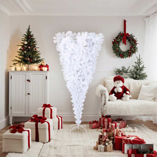 vidaXL Christmas Tree White PVC, steel 70.9 in tall, White