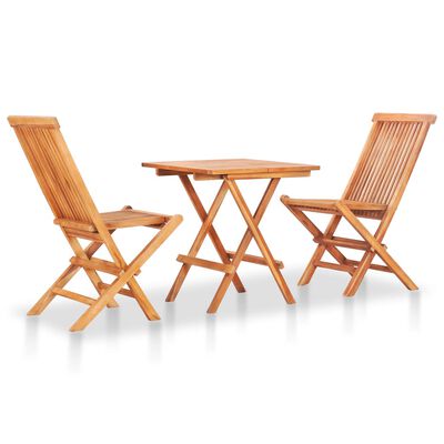 vidaXL 3 Piece Bistro Set with Cream Cushions Solid Teak Wood