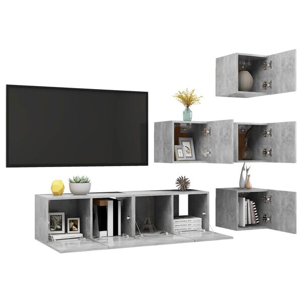 vidaXL 6 Piece TV Stand Set Concrete Gray Engineered Wood