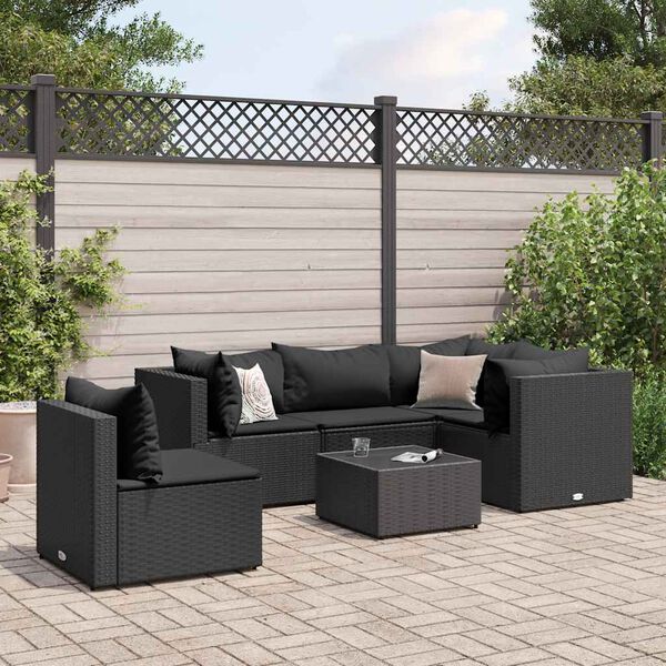 vidaXL Patio Lounge Set Black Poly Rattan Regular Adjustable Armrests