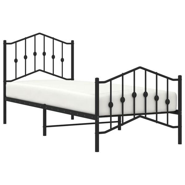 vidaXL Bed Frame Black Powder-Coated Steel Twin Bed Frame Rectangular
