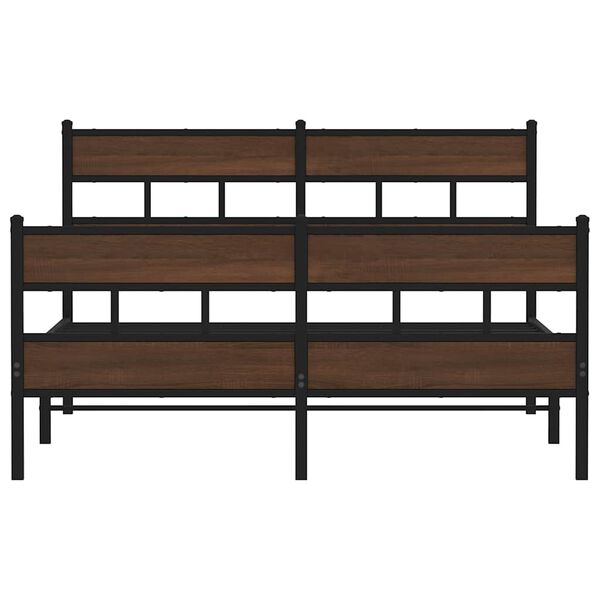 vidaXL Bed Frame Brown Oak Steel Double Bed Frame Rectangular Modern