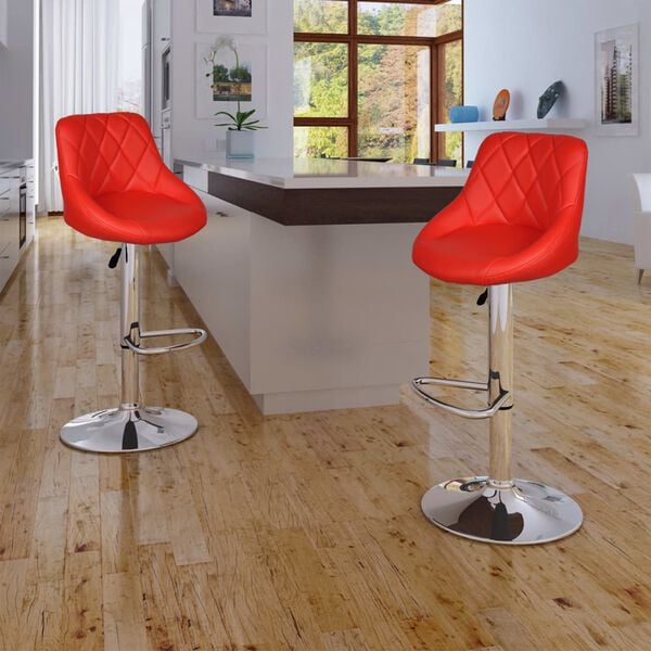 vidaXL Stool Set of 2 Red Faux leather, iron Adjustable height