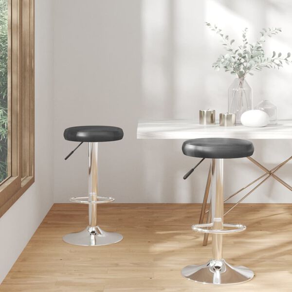 vidaXL Bar Stool Set of 2 Black Faux leather, Chromed steel Adjustable