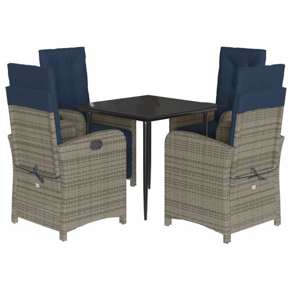 vidaXL Garden Dining Set Grey Poly Rattan Adjustable Footrests