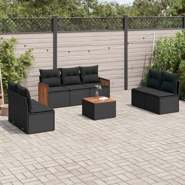 vidaXL Garden Sofa Set Black PE rattan 8 Piece Sofa Set Adjustable Feet