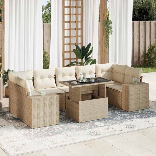 vidaXL Garden Sofa Set Beige PE rattan 8 Piece Set Adjustable Feet