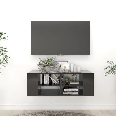 vidaXL Wall-Mounted TV Stand High Gloss Black 40.2"x13.8"x13.8" Engineered Wood