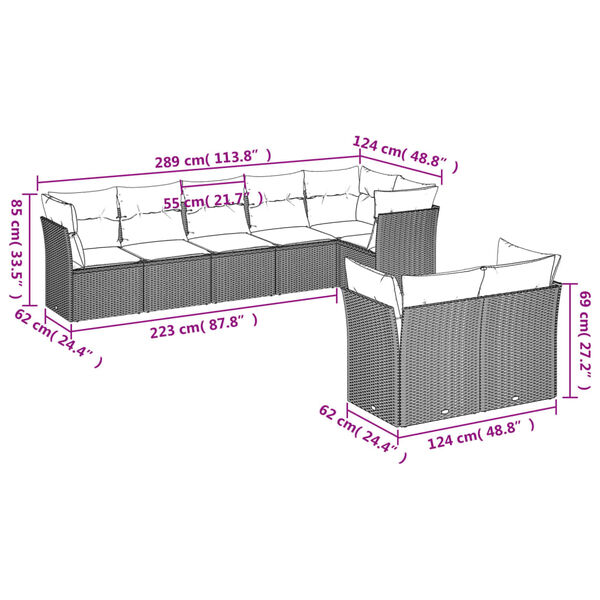 vidaXL Garden Sofa Set Grey PE rattan, powder-coated steel, polyester