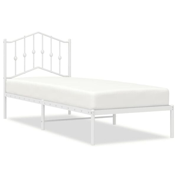 vidaXL Bed Frame White Powder-Coated Steel Small Single Bed Frame