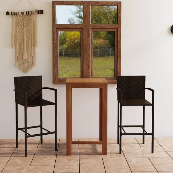 vidaXL 3 Piece Patio Bar Set Brown