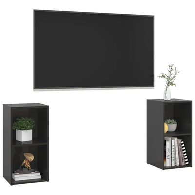 vidaXL TV Cabinets 2 pcs High Gloss Black 28.3"x13.8"x14.4" Engineered Wood