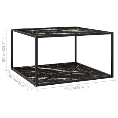 vidaXL Coffee Table Black with Black Marble Glass 35.4"x35.4"x19.7"