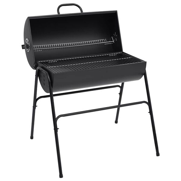 vidaXL Barrel Grill with 2 Cooking Grids Black 31.5"x37.4"x35.4" Steel