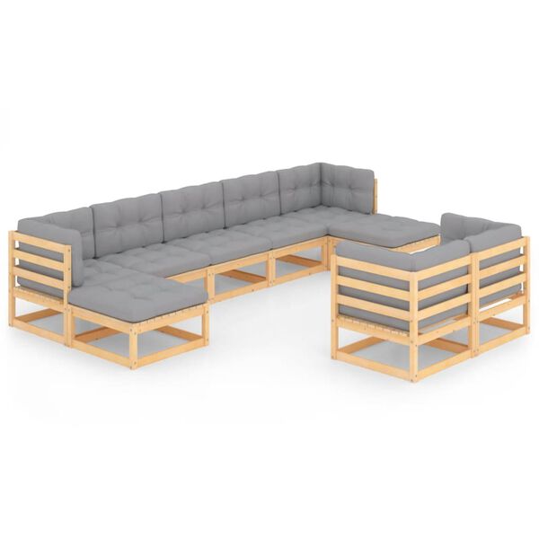 vidaXL Garden Lounge Set Natural Pinewood, Grey Cushions
