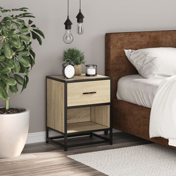 vidaXL Bedside Cabinet Sonoma Oak Engineered Wood, Steel