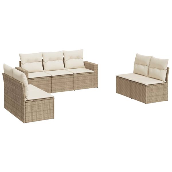 vidaXL Garden Sofa Set Beige PE Rattan, Powder-Coated Steel, Polyester