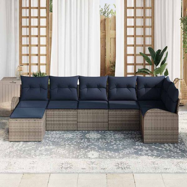 vidaXL Garden Sofa Set with Cushion 7 pcs Grey Synthetic: Poly Rattan