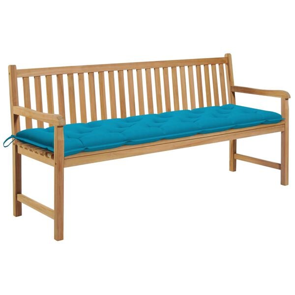 vidaXL Patio Bench with Light Blue Cushion 68.9" Solid Teak Wood