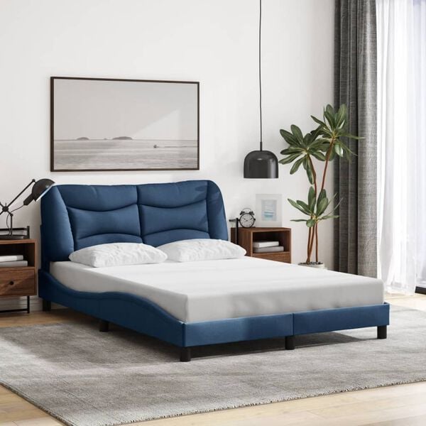 vidaXL Bed Frame Blue Polyester Full Bed Frame Rectangular Modern