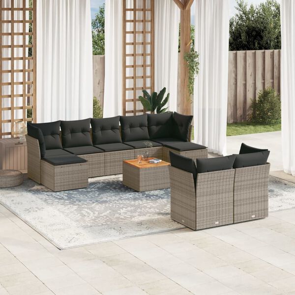 vidaXL Garden Sofa Set Grey PE rattan Modular Removable Covers