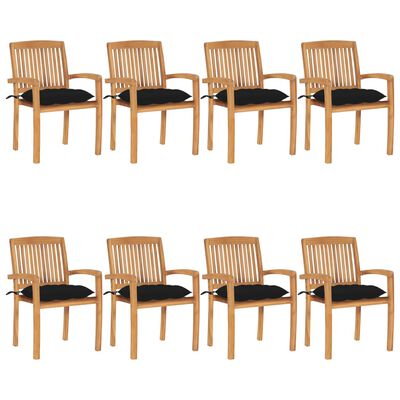 vidaXL Stacking Patio Chairs with Cushions 8 pcs Solid Teak Wood