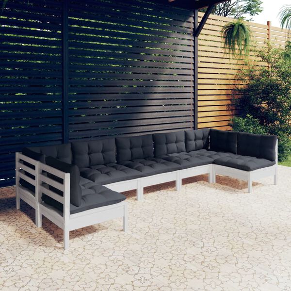 vidaXL Garden Lounge Set White, Anthracite Solid pinewood, polyester
