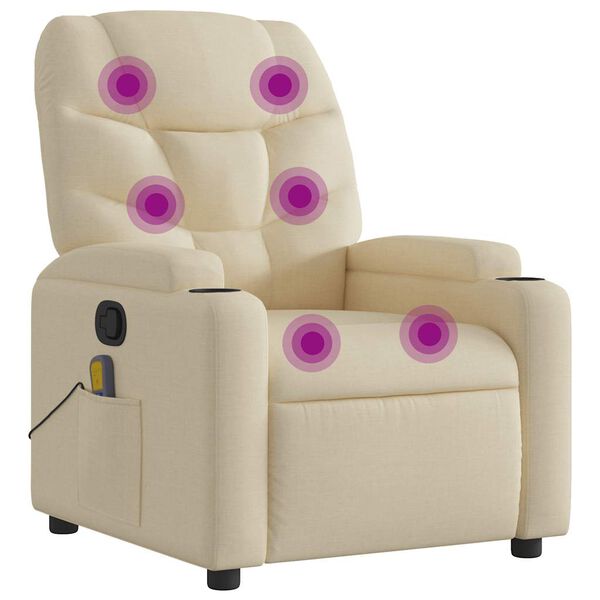 vidaXL Massage Recliner Chair Cream Fabric (100% polyester), metal, plywood