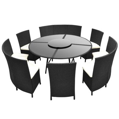vidaXL 7 Piece Patio Dining Set with Cushions Poly Rattan Black