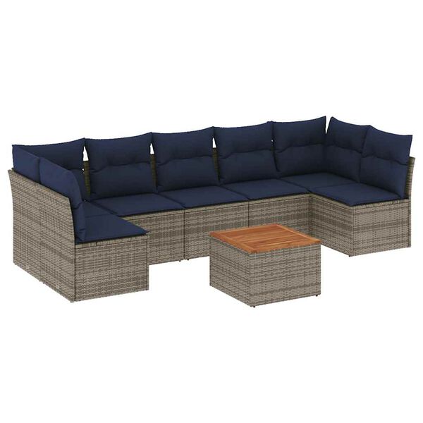 vidaXL 8 Piece Patio Sofa Set with Cushions Gray Poly Rattan