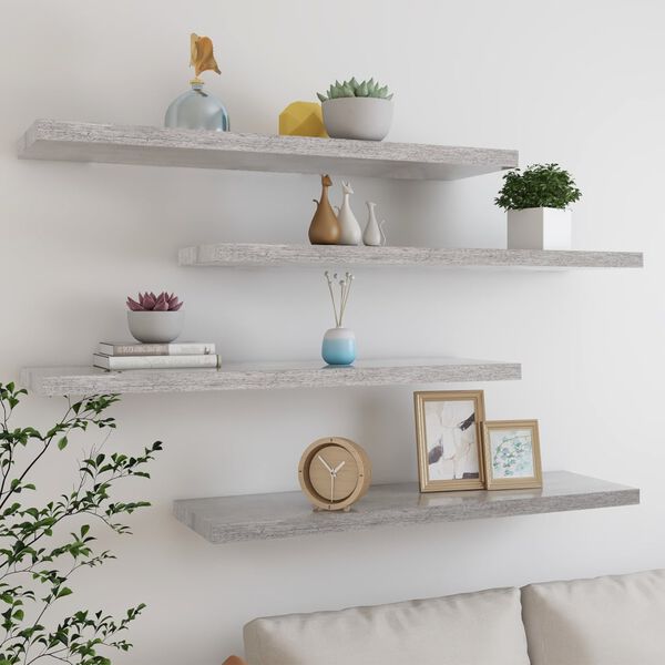 vidaXL Wall Shelf Set of 4 Concrete grey Honeycomb MDF, metal