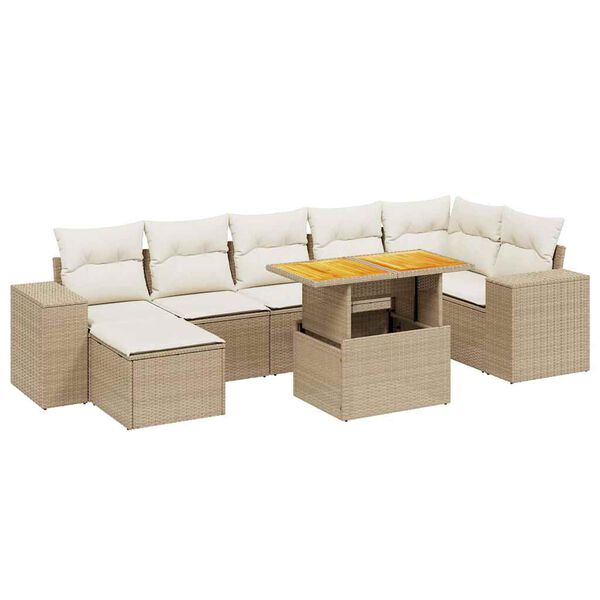 vidaXL Garden Sofa Set Beige PE Rattan Large Adjustable Armrests