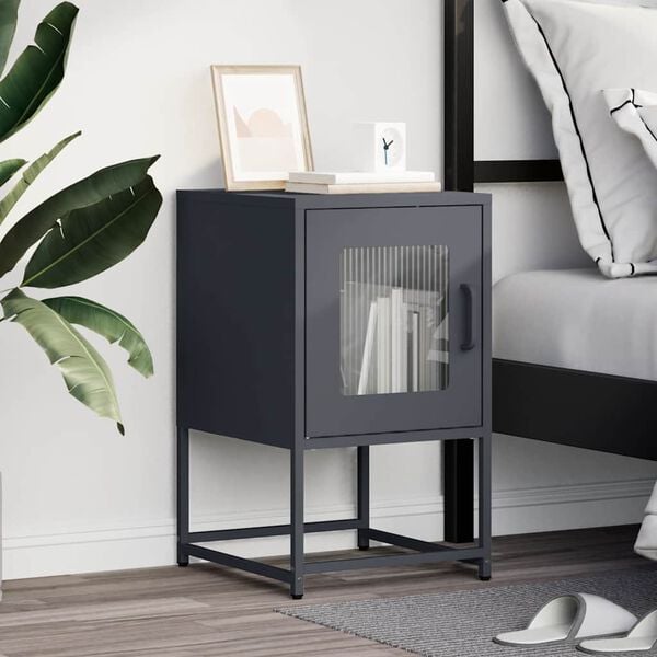 vidaXL Bedside Cabinet Anthracite Cold-rolled Steel Medium