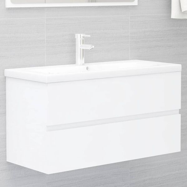 vidaXL Sink Cabinet With Basin White Engineered wood, Ceramic Standard